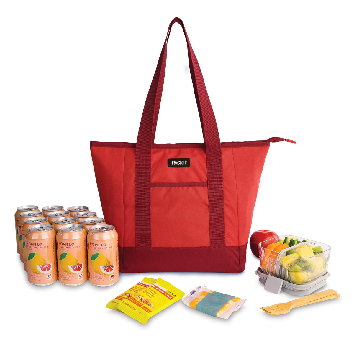 freezable-12-can-tote-cooler-p1 freezable-12-can-tote-cooler-poppy-front-food-combo.jpg